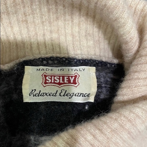 Sisley Made in Italy Relaxed Elegance Fair Isle Wool Wrap Collar Sweater M - Picture 7 of 8